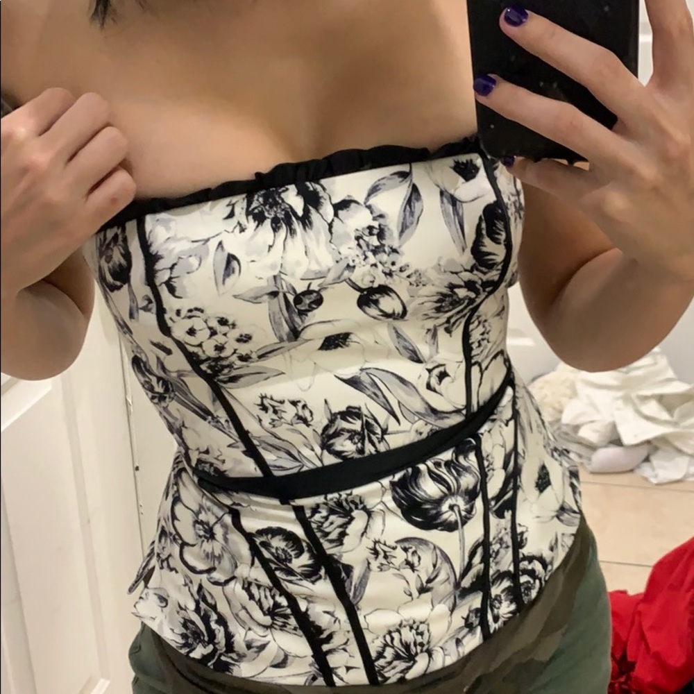 Black & White Floral Corset Bustier Top WHBM 00 XS